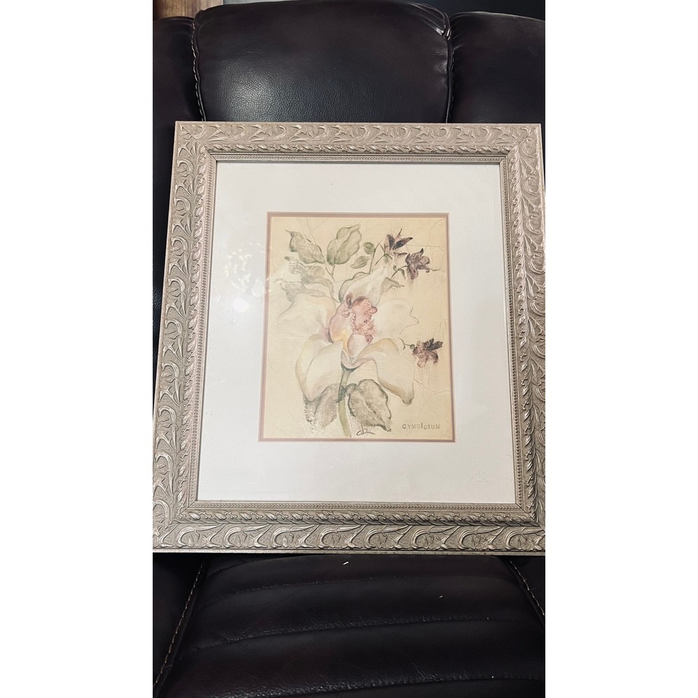 Cheri Blum Cymbidium Floral Art Print Champagne Silver Framed Ornate